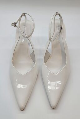 Jeffrey Campbell Executive White Patent Pointed Toe Slingback Heels Size 7.5